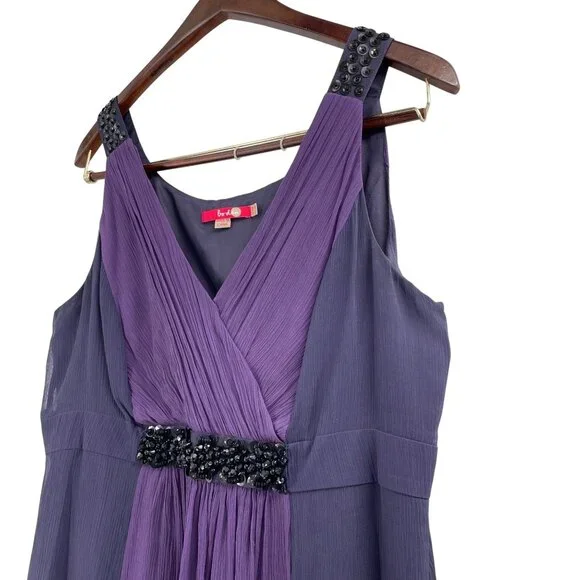 Boden Sleeveless Formal Chiffon Dress Size 14 100% Silk Purple Embellished Waist - Picture 3 of 9